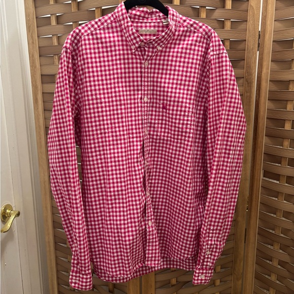 Burberry Brit Mens Cotton Pink White Check Long Sleeves Shirt